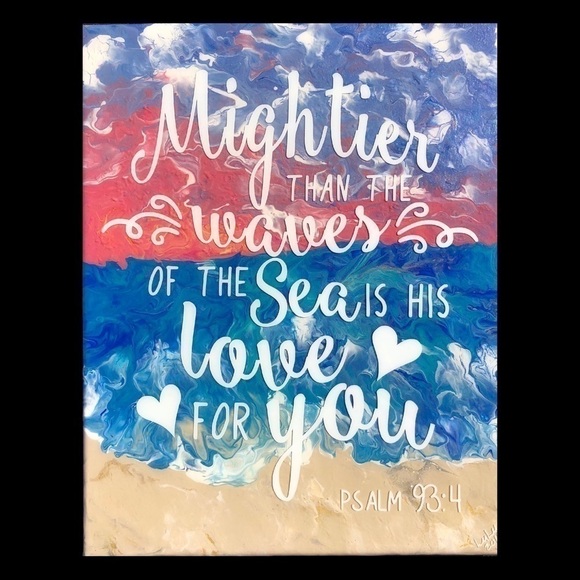 CUSTOM Inspirational 11”x14” Rectangular Ocean Waves & Beach Resin Wall Art - Picture 1 of 1